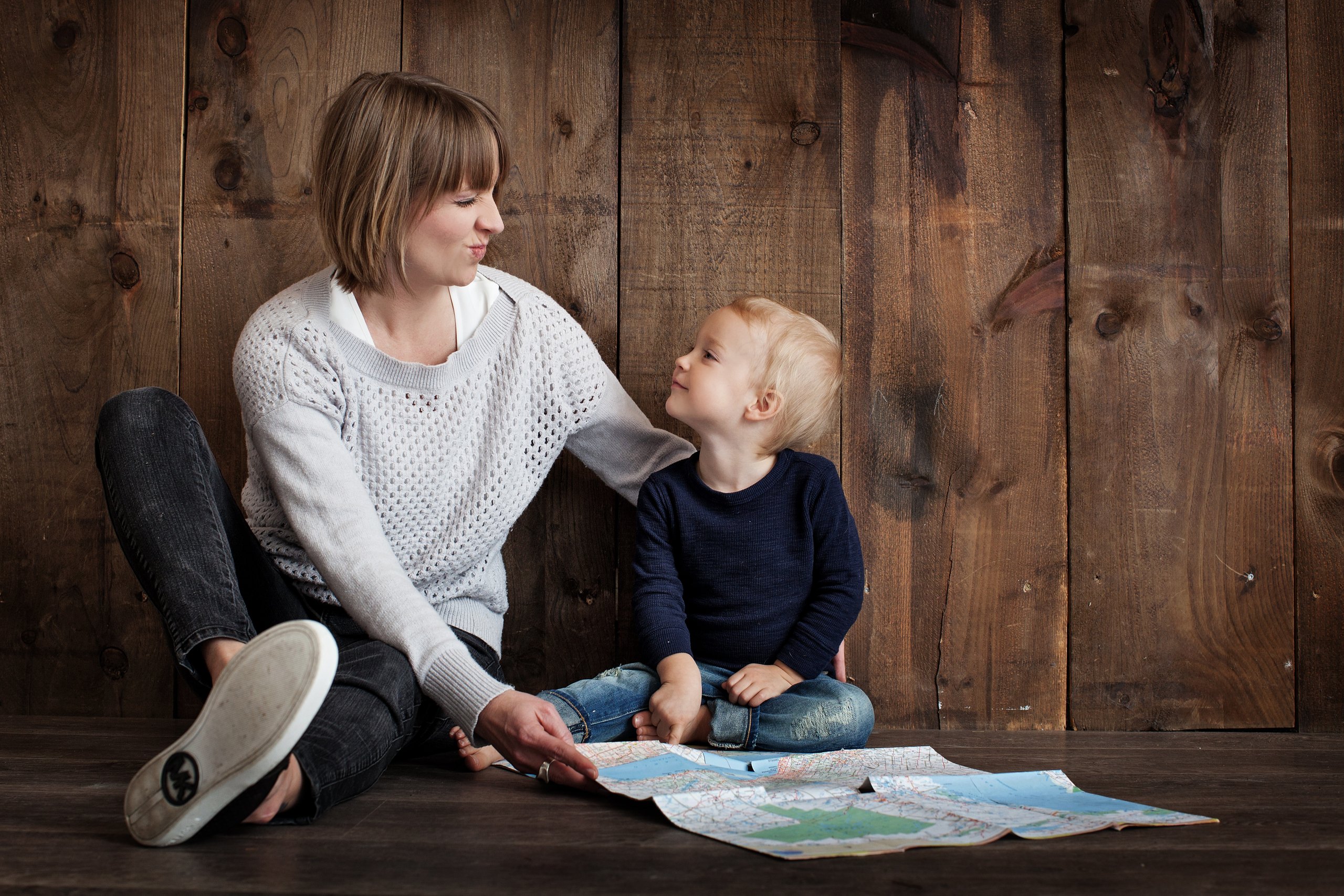 mother and child with map